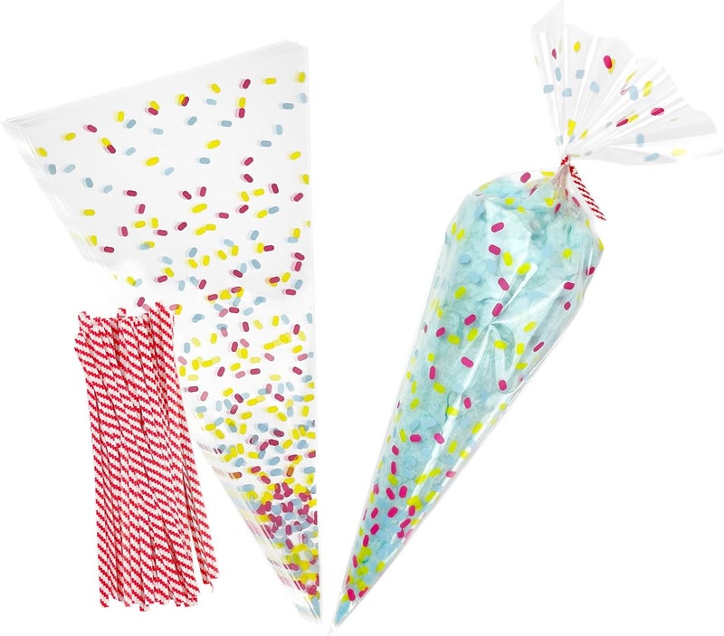 EKAPACKAGING Cone Shaped Treat Cellophane Bags with Twist Ties - Image 1
